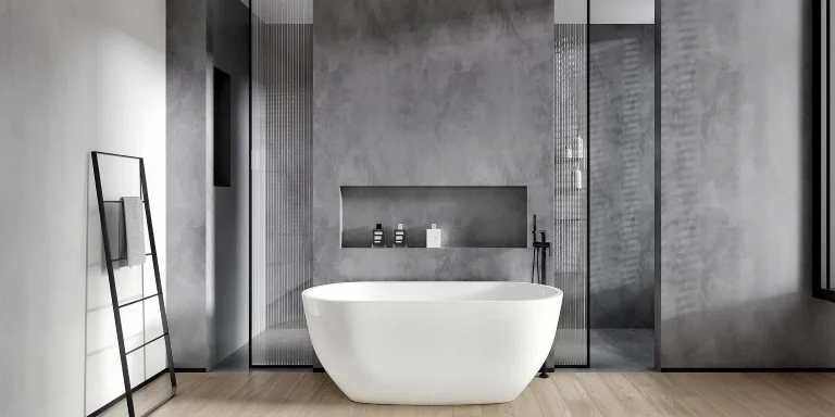 Modern-minimalist-freestanding-bathtub-with-gray-wall-optimized