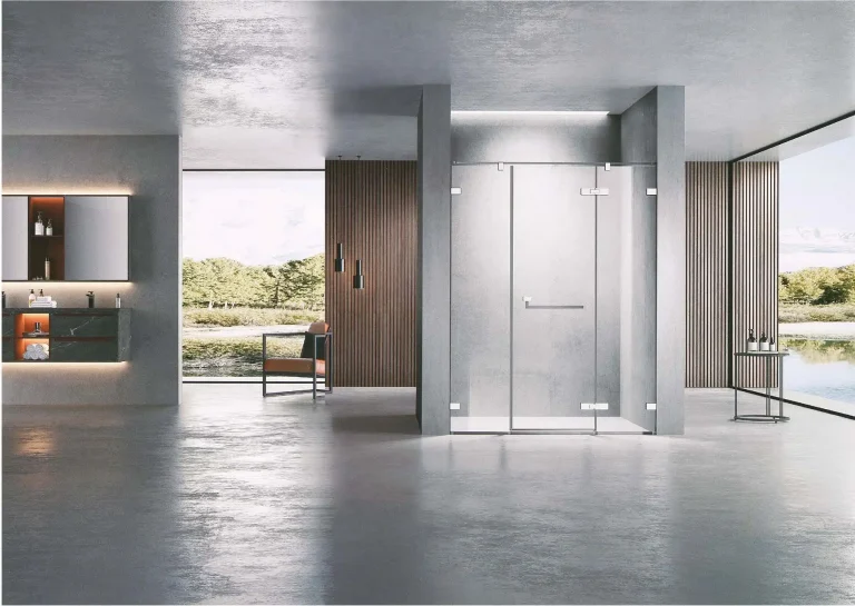 Sleek-modern-glass-shower-enclosure-in-a-stylish-bathroom-with-minimalistic-decor