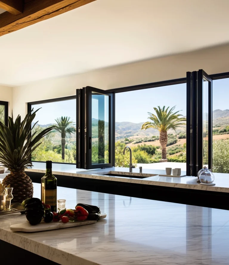 large black bi-fold window with glass doors