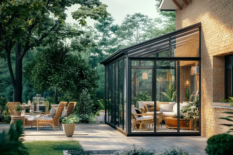 outdoor sunroom with glass walls