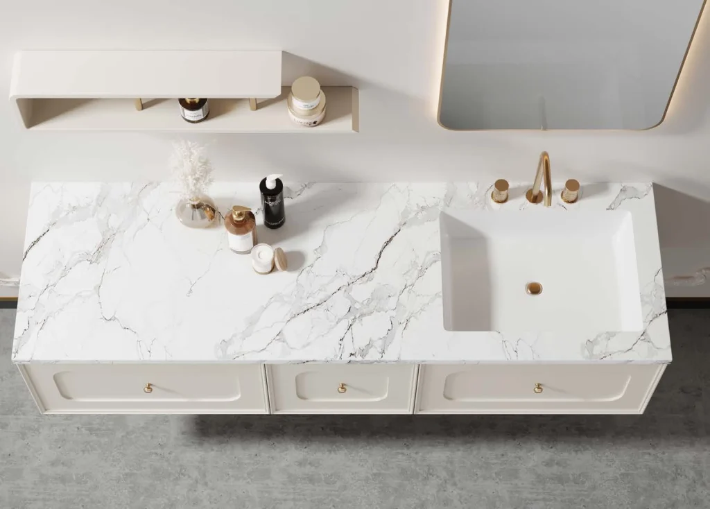 Modern-bathroom-vanity-with-marble-countertop-featuring-sleek-storage-and-stylish-accessories