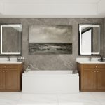 Warm Walnut Vanity in Contemporary Marble Oasis scaled 1