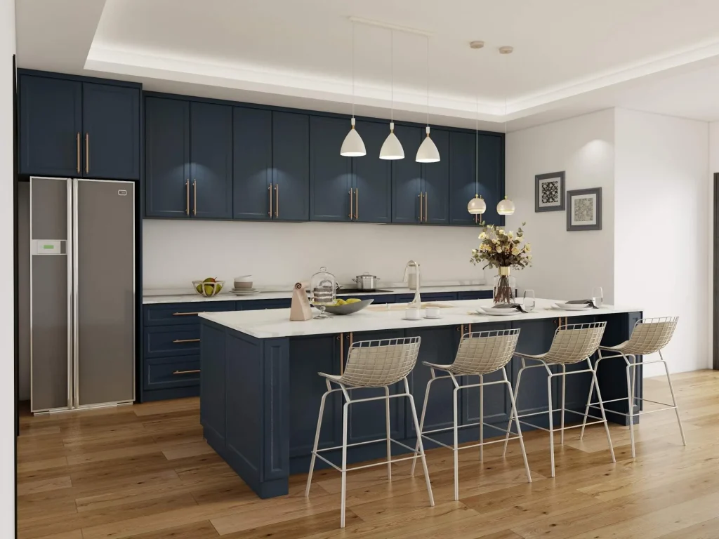 Navy blue kitchen wire bar stools