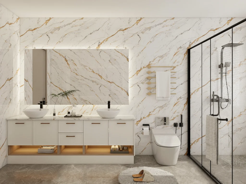 Lacquer Shaker cream color stand bathroom vanity with two sinks