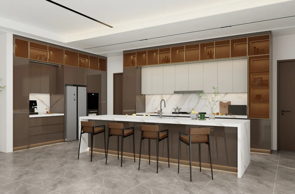 marble tops brown kitchen cabinets ideas