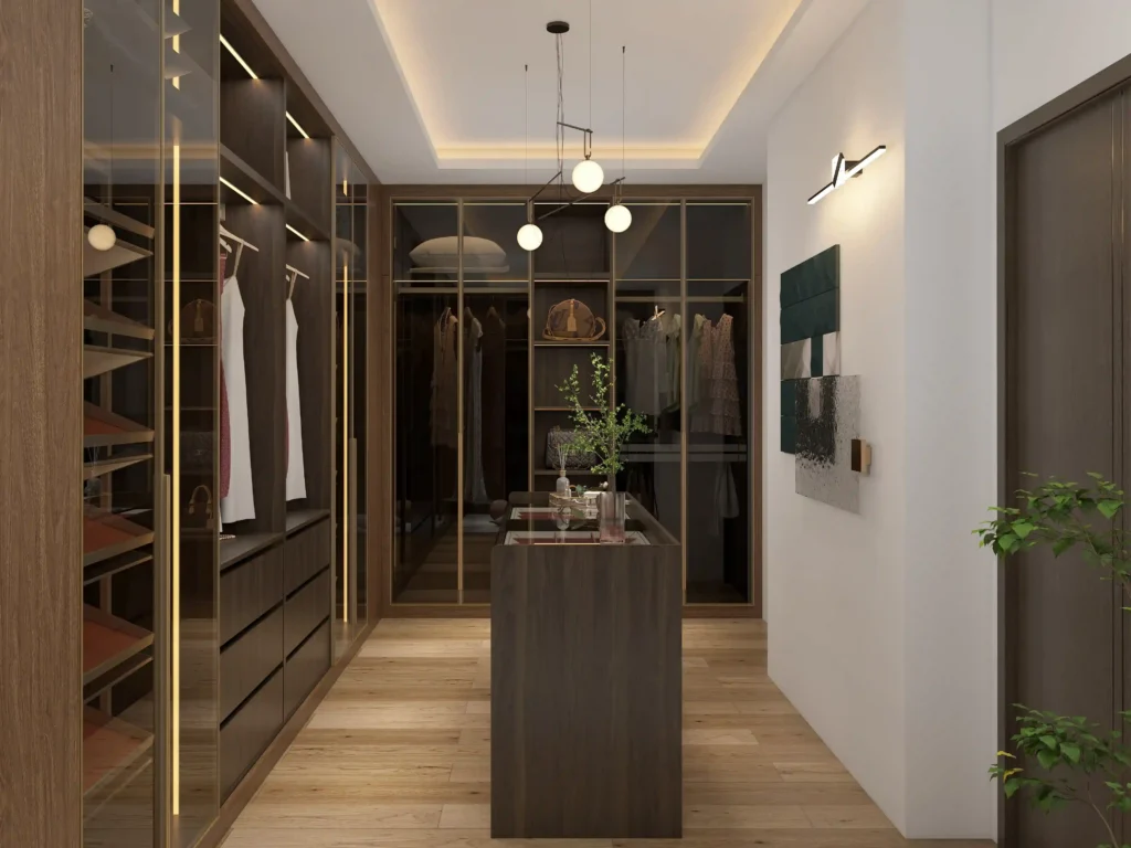 dark wood grain melamine bedroom wardrobe and storage cabinets 1