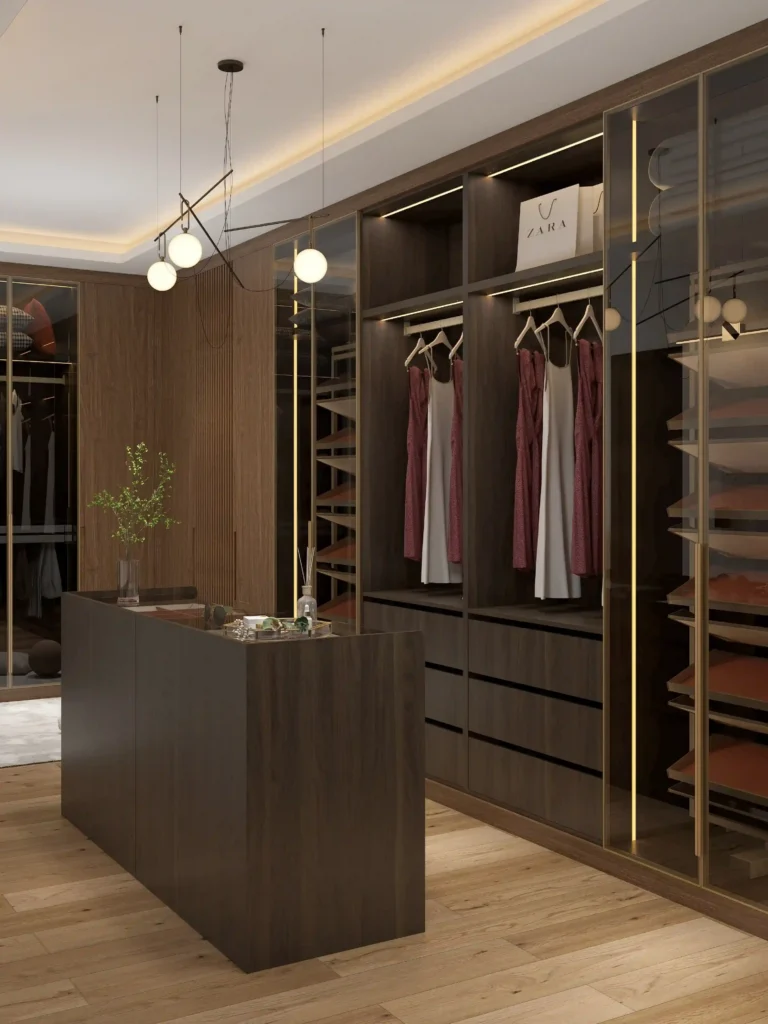 dark wood grain melamine bedroom wardrobe and storage cabinets 2
