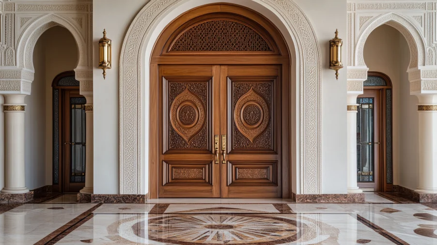 أبواب داخلية ذات حبيبات خشبية داكنة تبرز الجمال الطبيعي والملمس الأنيق.